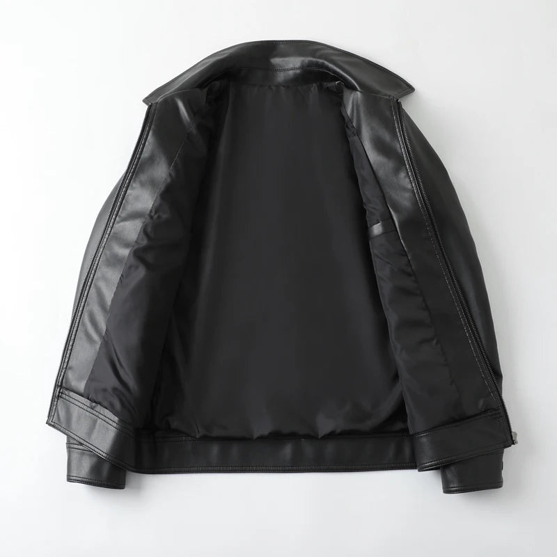 Men's Fashion Windproof Motorcycle Leather Coat PU Leather Stand Collar Zipper Cardigan Leather Jacket Business Leather Jackets