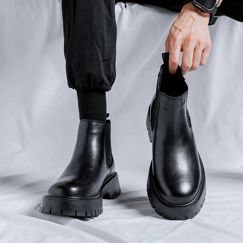 Chelsea Boots Fashion Leather Gentleman Stress Shoes Men Business Driving Shoes Handmade Black chaussure Party Flats Dress Shoes
