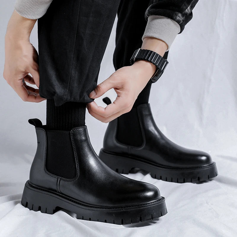 Chelsea Boots Fashion Leather Gentleman Stress Shoes Men Business Driving Shoes Handmade Black chaussure Party Flats Dress Shoes