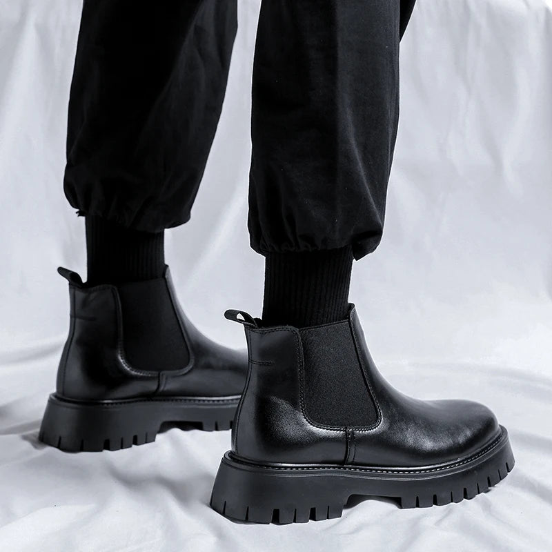 Chelsea Boots Fashion Leather Gentleman Stress Shoes Men Business Driving Shoes Handmade Black chaussure Party Flats Dress Shoes