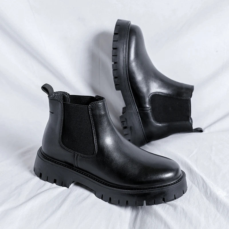 Chelsea Boots Fashion Leather Gentleman Stress Shoes Men Business Driving Shoes Handmade Black chaussure Party Flats Dress Shoes