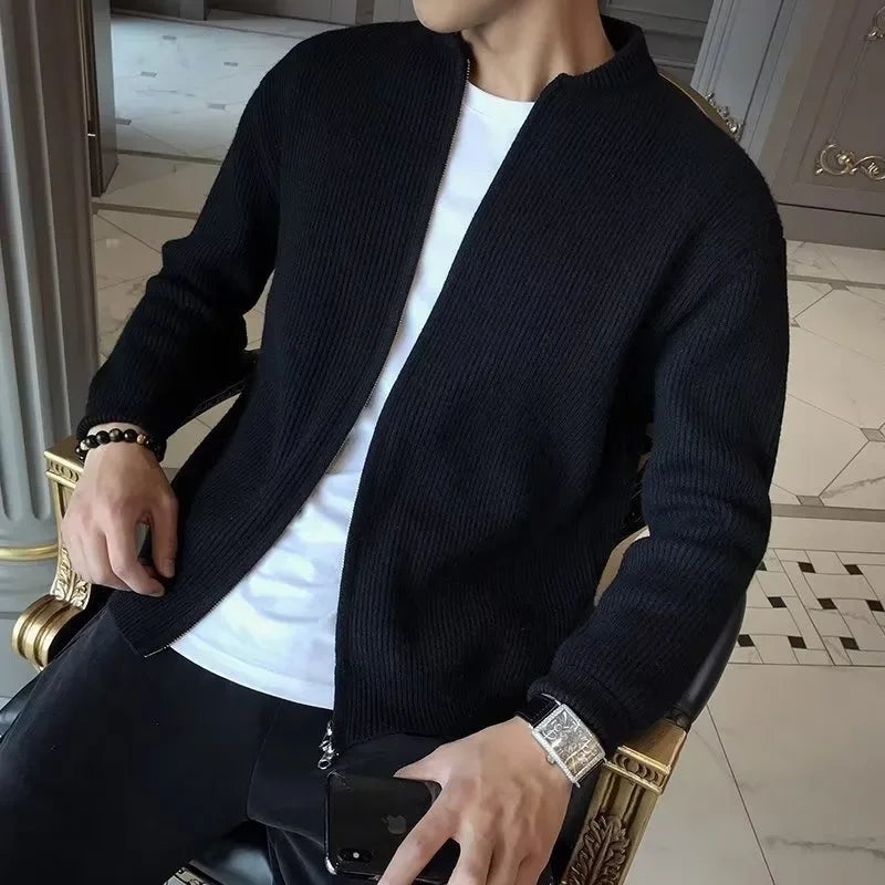 2025 Autumn New Men's Stand Collar Sweater Casual Trendy Knitted Cardigan Jacket Wholesale Outerwear Crew Neck Pullover