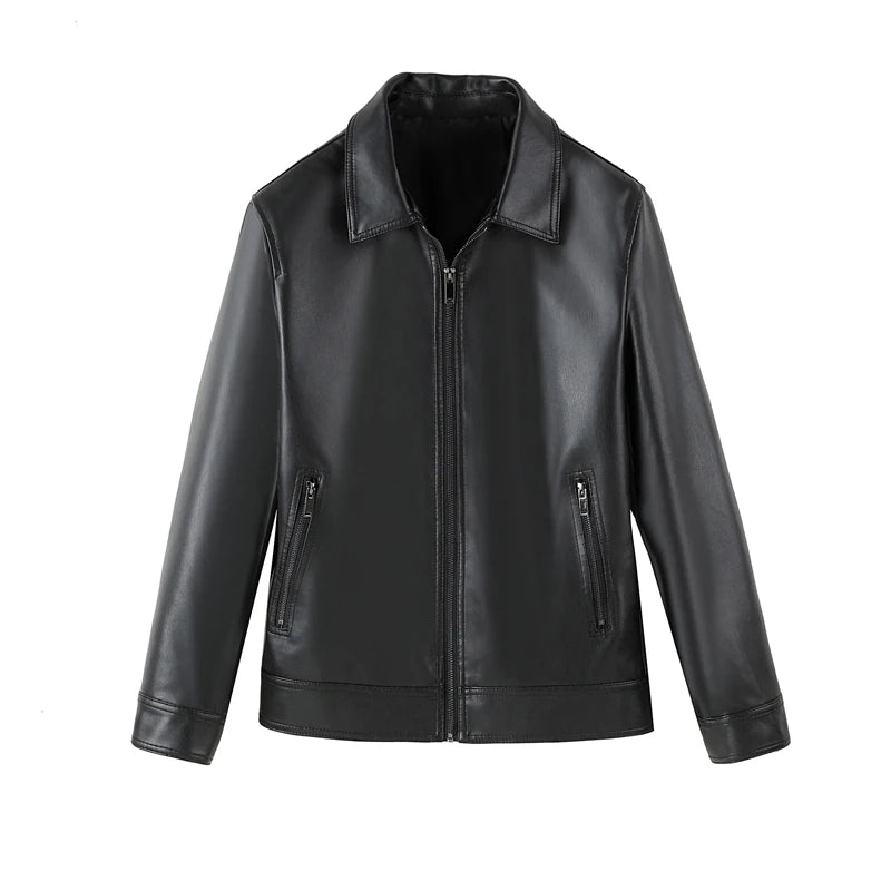 Men's Fashion Windproof Motorcycle Leather Coat PU Leather Stand Collar Zipper Cardigan Leather Jacket Business Leather Jackets