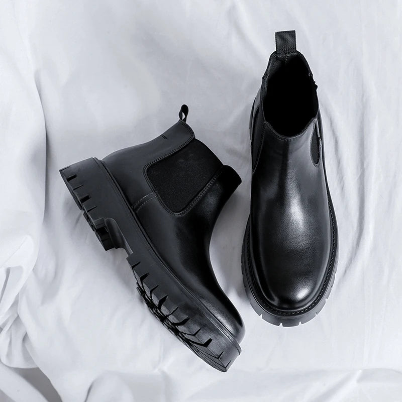 Chelsea Boots Fashion Leather Gentleman Stress Shoes Men Business Driving Shoes Handmade Black chaussure Party Flats Dress Shoes