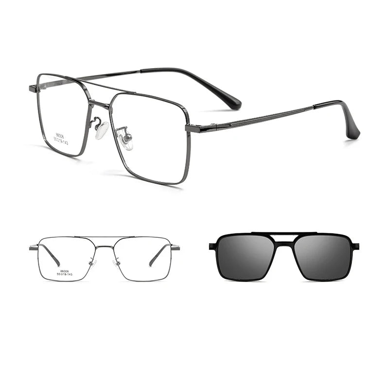 Men Classic Polarized Clip On Sunglasses Pilot Double Beam Titanium Alloy Glasses Frame Optical Retro Sunshades Eyewear