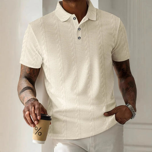 2025 New style Summer men's fashion simple Daily casual solid-color jacquard lapel short-sleeved POLO Shirts