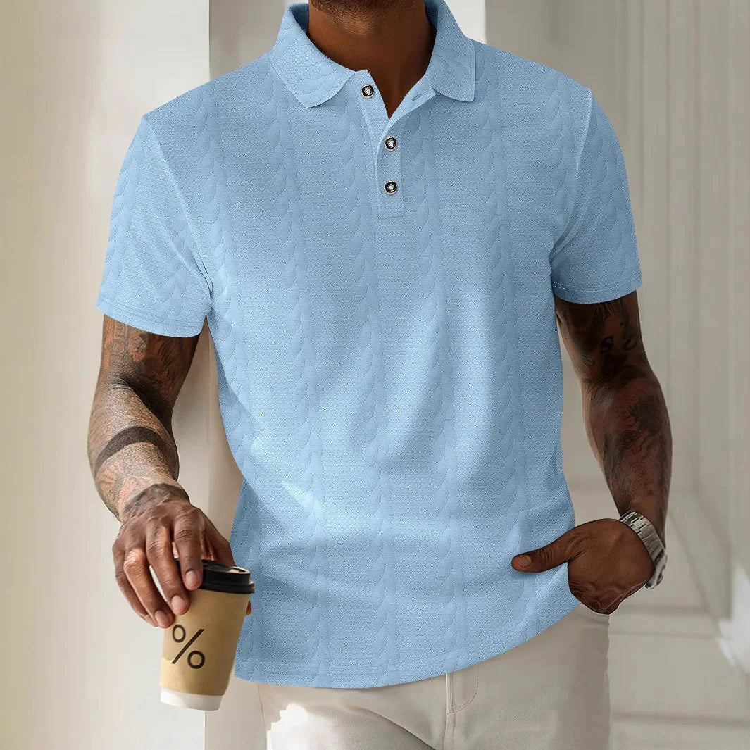 2025 New style Summer men's fashion simple Daily casual solid-color jacquard lapel short-sleeved POLO Shirts