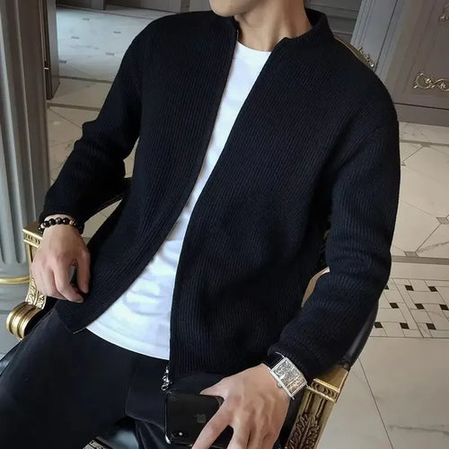 2025 Autumn New Men's Stand Collar Sweater Casual Trendy Knitted Cardigan Jacket Wholesale Outerwear Crew Neck Pullover