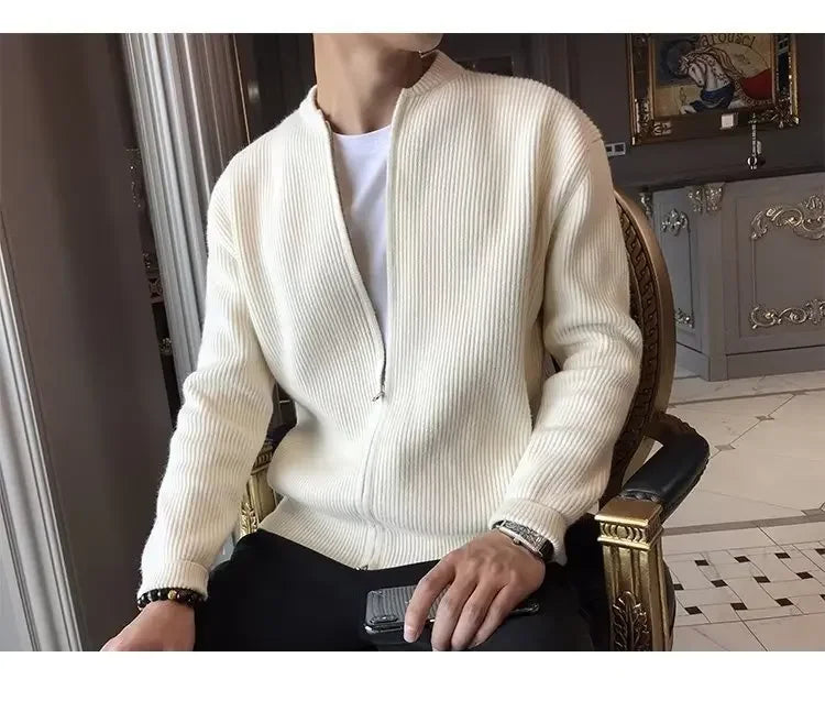 2025 Autumn New Men's Stand Collar Sweater Casual Trendy Knitted Cardigan Jacket Wholesale Outerwear Crew Neck Pullover