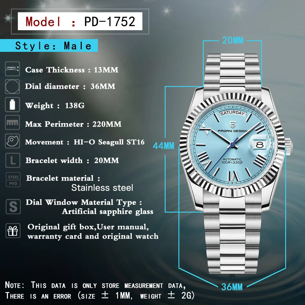 PAGANI DESIGN 2025 New Men's Watches Mechanical Top brand Luxury Automatic Watch For Men AR Sapphire glass Calendar Wrist watch