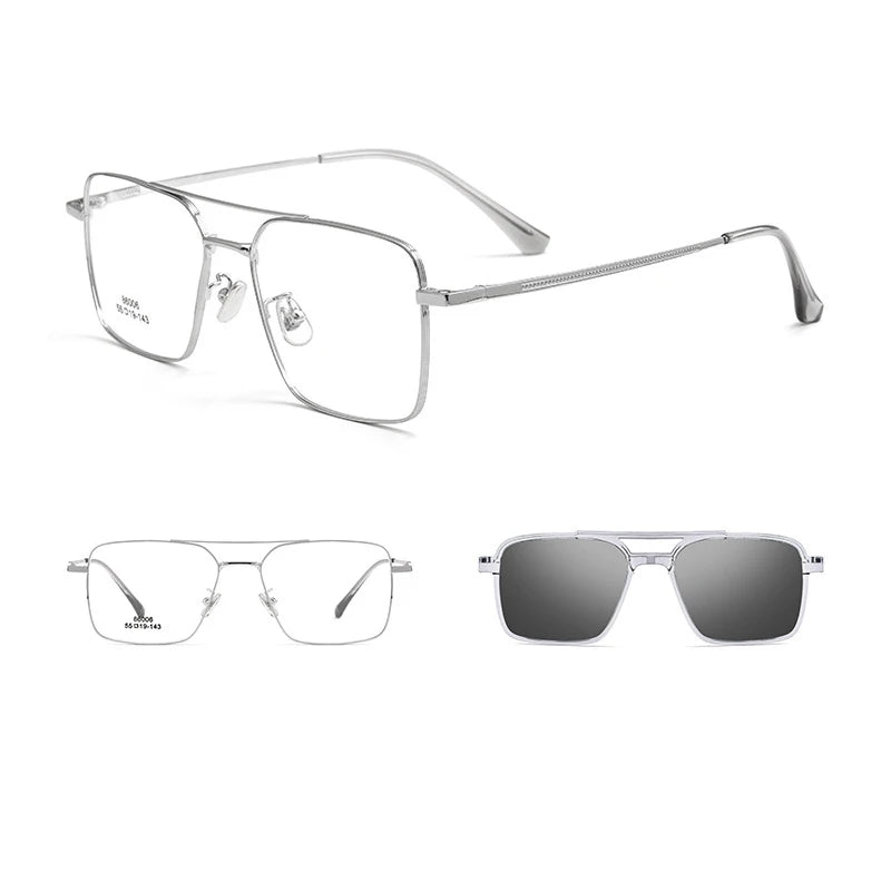 Men Classic Polarized Clip On Sunglasses Pilot Double Beam Titanium Alloy Glasses Frame Optical Retro Sunshades Eyewear
