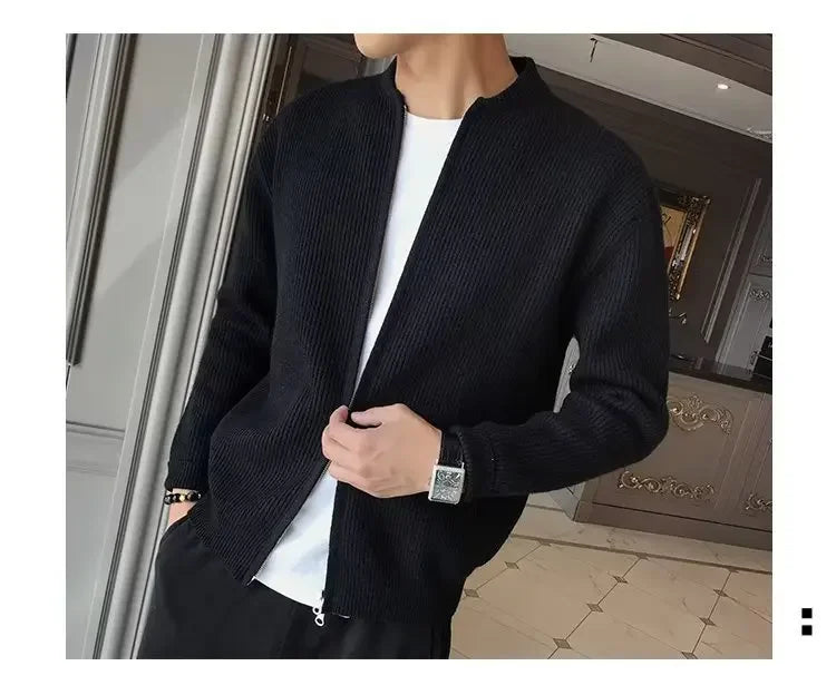 2025 Autumn New Men's Stand Collar Sweater Casual Trendy Knitted Cardigan Jacket Wholesale Outerwear Crew Neck Pullover