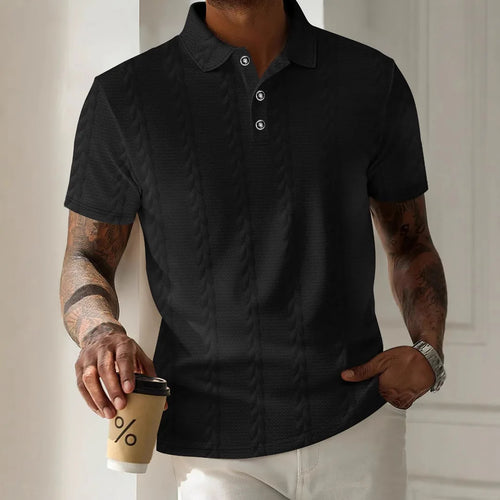 2025 New style Summer men's fashion simple Daily casual solid-color jacquard lapel short-sleeved POLO Shirts