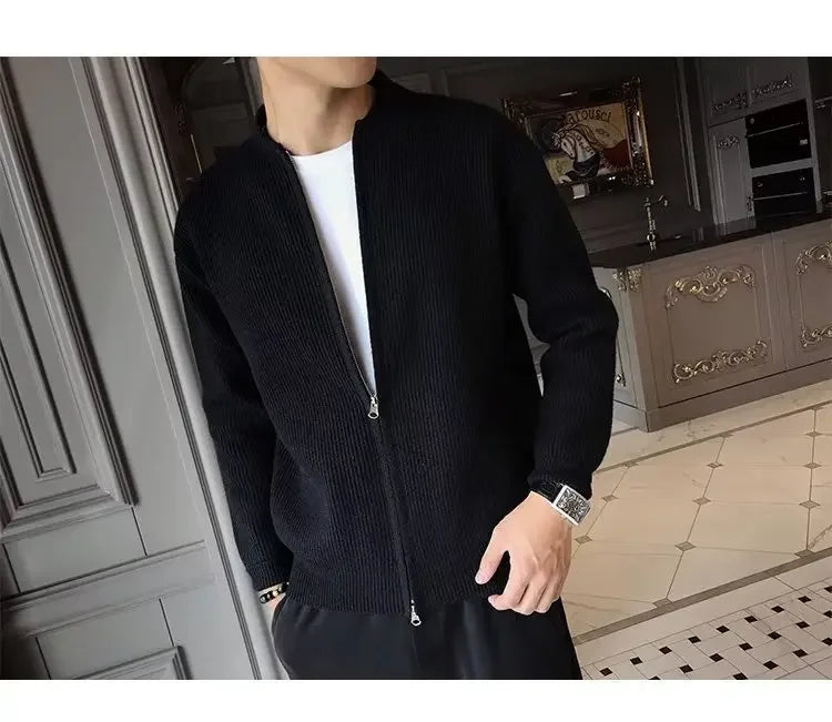 2025 Autumn New Men's Stand Collar Sweater Casual Trendy Knitted Cardigan Jacket Wholesale Outerwear Crew Neck Pullover