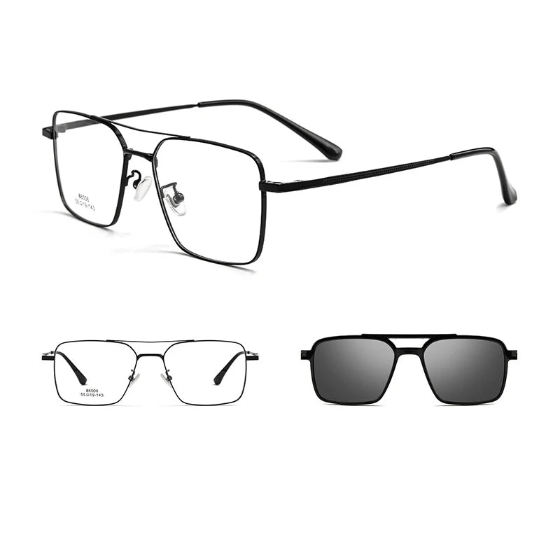 Men Classic Polarized Clip On Sunglasses Pilot Double Beam Titanium Alloy Glasses Frame Optical Retro Sunshades Eyewear