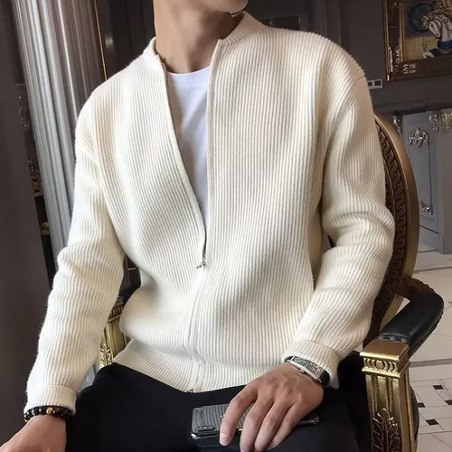 2025 Autumn New Men's Stand Collar Sweater Casual Trendy Knitted Cardigan Jacket Wholesale Outerwear Crew Neck Pullover